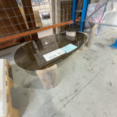 MONTPELLIER NESTING TABLE, SILVER TRAVERTINE & GLASS, SOLD AS IS MONTPELLIER NESTING TABLE, SILVER TRAVERTINE & GLASS, SOLD AS IS