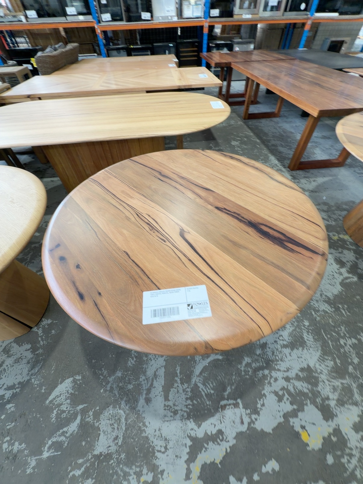 EX DISPLAY JINDALEE 1200MM ROUND DINING TABLE, CENTRAL PEDESTAL, MARRI TIMBER SOLD AS IS EX DISPLAY JINDALEE 1200MM ROUND DINING TABLE, CENTRAL PEDESTAL, MARRI TIMBER SOLD AS IS