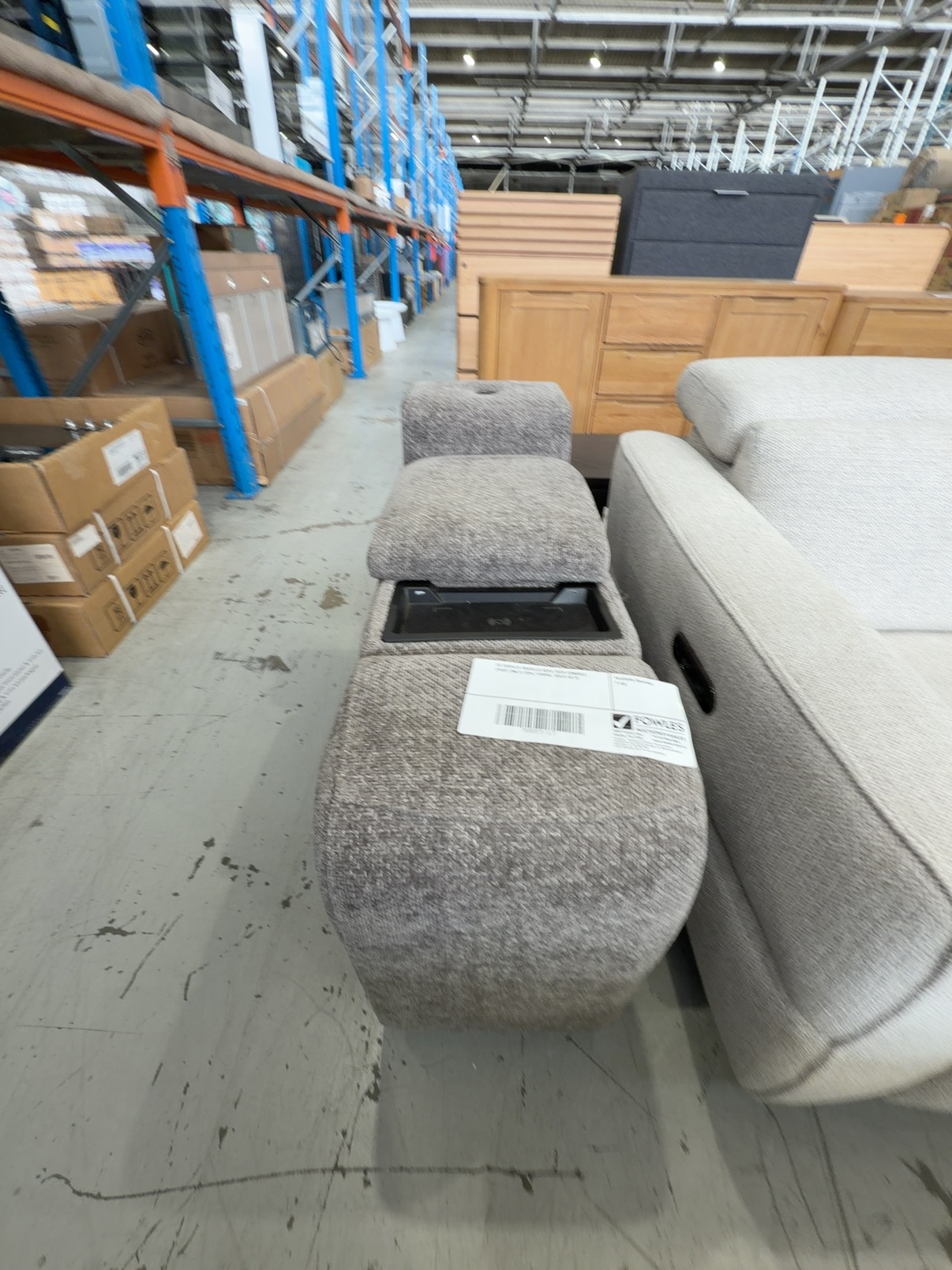 EX DISPLAY RAVELLO SOFA TECH CONSOLE (PART ONLY) COAL FABRIC, SOLD AS IS EX DISPLAY RAVELLO SOFA TECH CONSOLE (PART ONLY) COAL FABRIC, SOLD AS IS