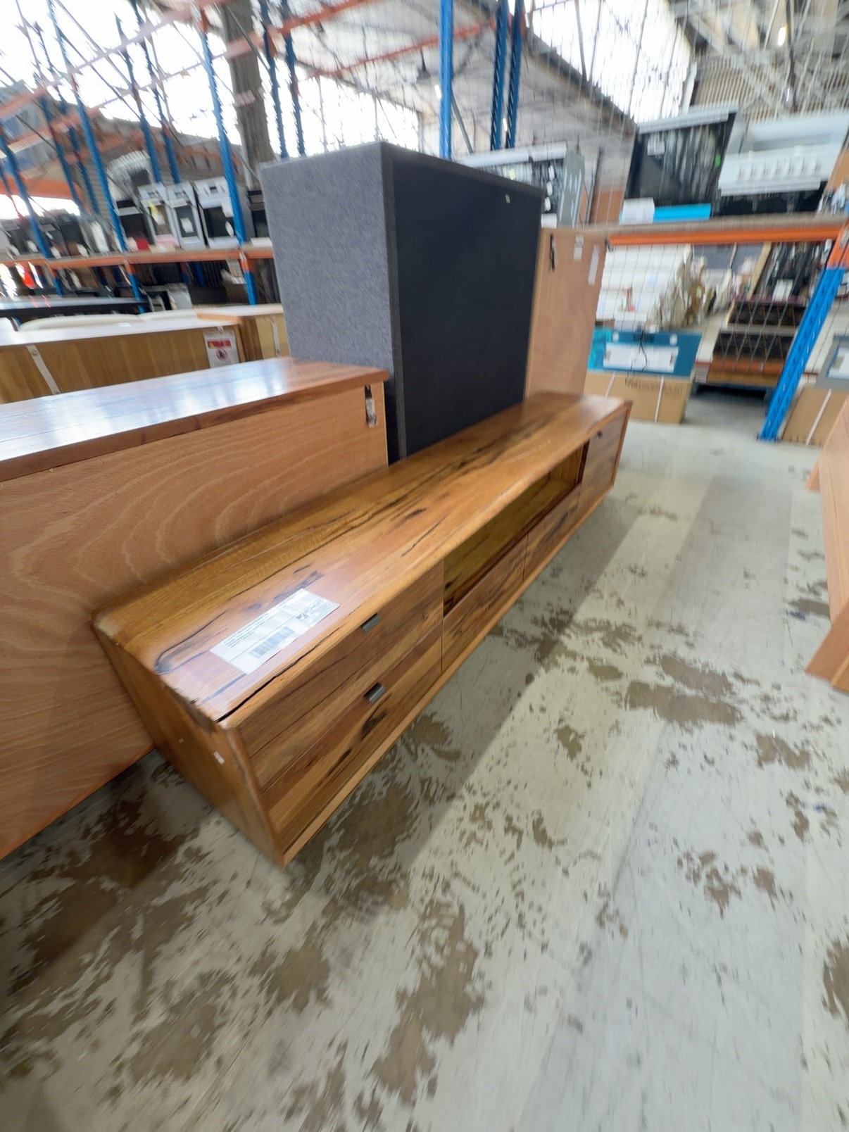 EX DISPLAY JINDALEE ENTERTAINMENT UNIT 2200MM, MARRI TIMBER **CRACK IN TOP, WATER DAMAGE SIDE, SCRATCHES* **MUST INSPECT** SOLD AS IS EX DISPLAY JINDALEE ENTERTAINMENT UNIT 2200MM, MARRI TIMBER **CRACK IN TOP, WATER DAMAGE SIDE, SCRATCHES* **MUST INSPECT** SOLD AS IS