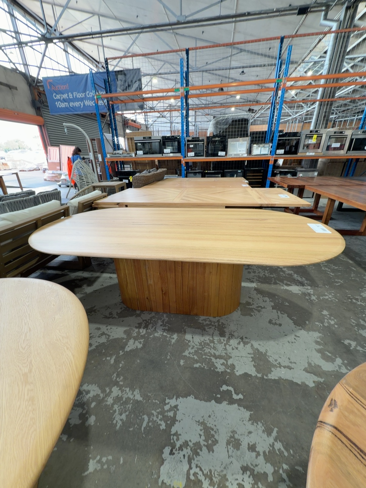EX DISPLAY CLAIRE MESSMATE 2500MM CURVED DINING TABLE, CENTRAL PEDESTAL, SOLD AS IS EX DISPLAY CLAIRE MESSMATE 2500MM CURVED DINING TABLE, CENTRAL PEDESTAL, SOLD AS IS