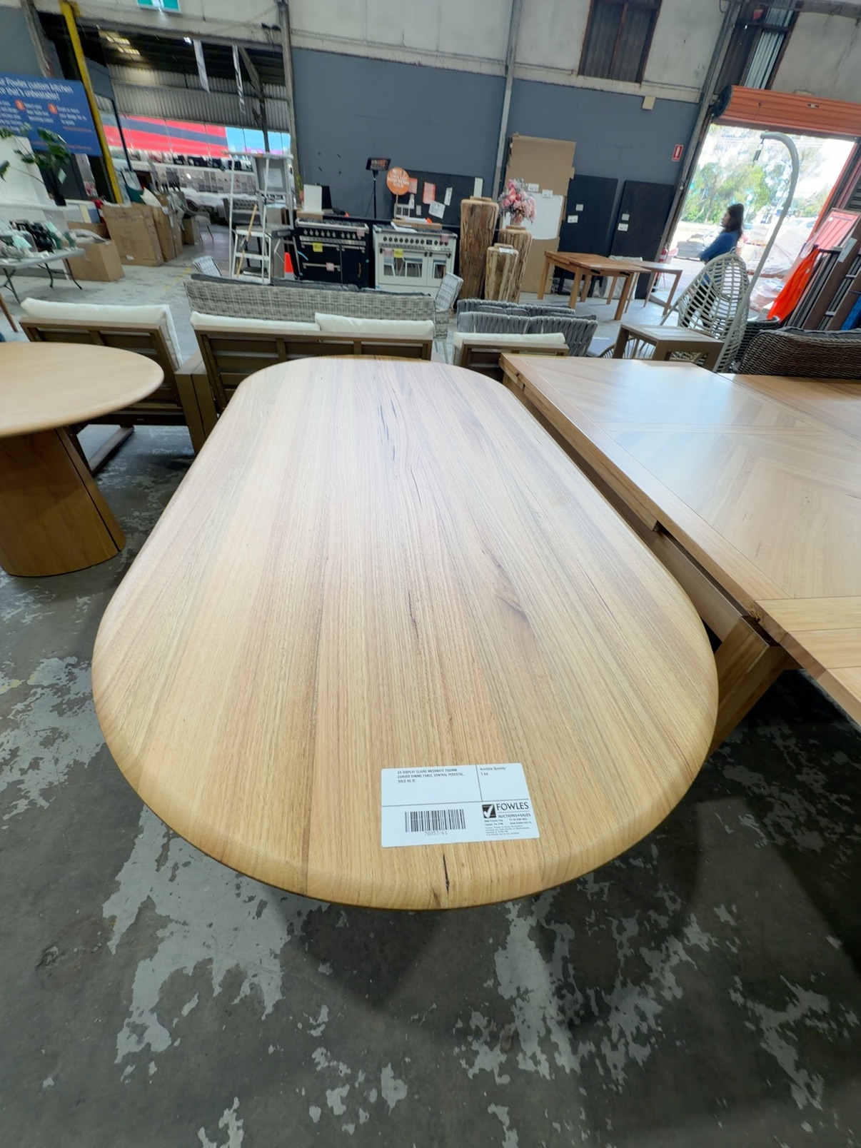 EX DISPLAY CLAIRE MESSMATE 2500MM CURVED DINING TABLE, CENTRAL PEDESTAL, SOLD AS IS EX DISPLAY CLAIRE MESSMATE 2500MM CURVED DINING TABLE, CENTRAL PEDESTAL, SOLD AS IS