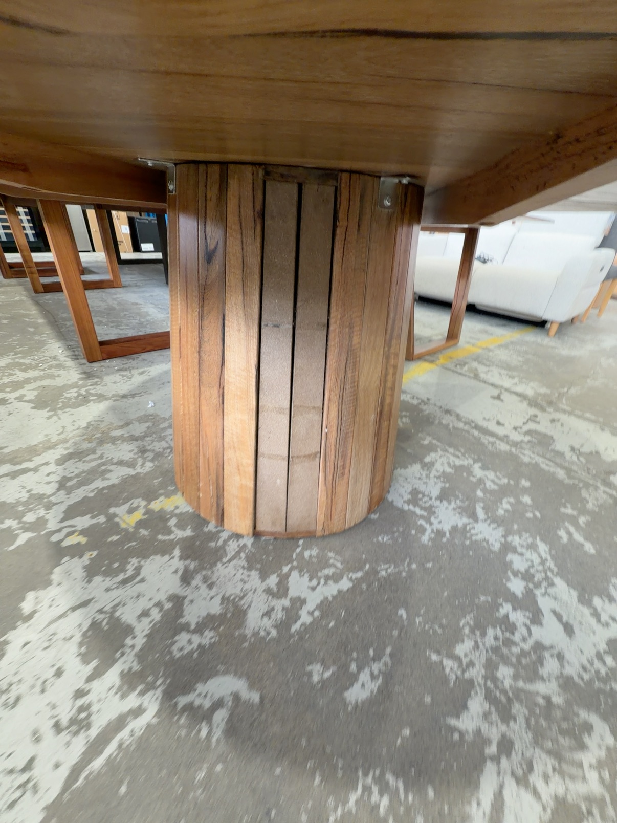 EX DISPLAY JINDALEE 1600MM MARRI TIMBER ROUND DINING TABLE, **TABLE TOP HAS SPLIT, PEDESTAL IS MISSING SOME PANELS** SOLD AS IS EX DISPLAY JINDALEE 1600MM MARRI TIMBER ROUND DINING TABLE, **TABLE TOP HAS SPLIT, PEDESTAL IS MISSING SOME PANELS** SOLD AS IS