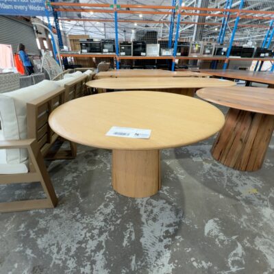EX DISPLAY LUCY 1200MM NATURAL OAK ROUND DINING TABLE ON CENTRAL PEDESTAL, SOLD AS IS EX DISPLAY LUCY 1200MM NATURAL OAK ROUND DINING TABLE ON CENTRAL PEDESTAL, SOLD AS IS