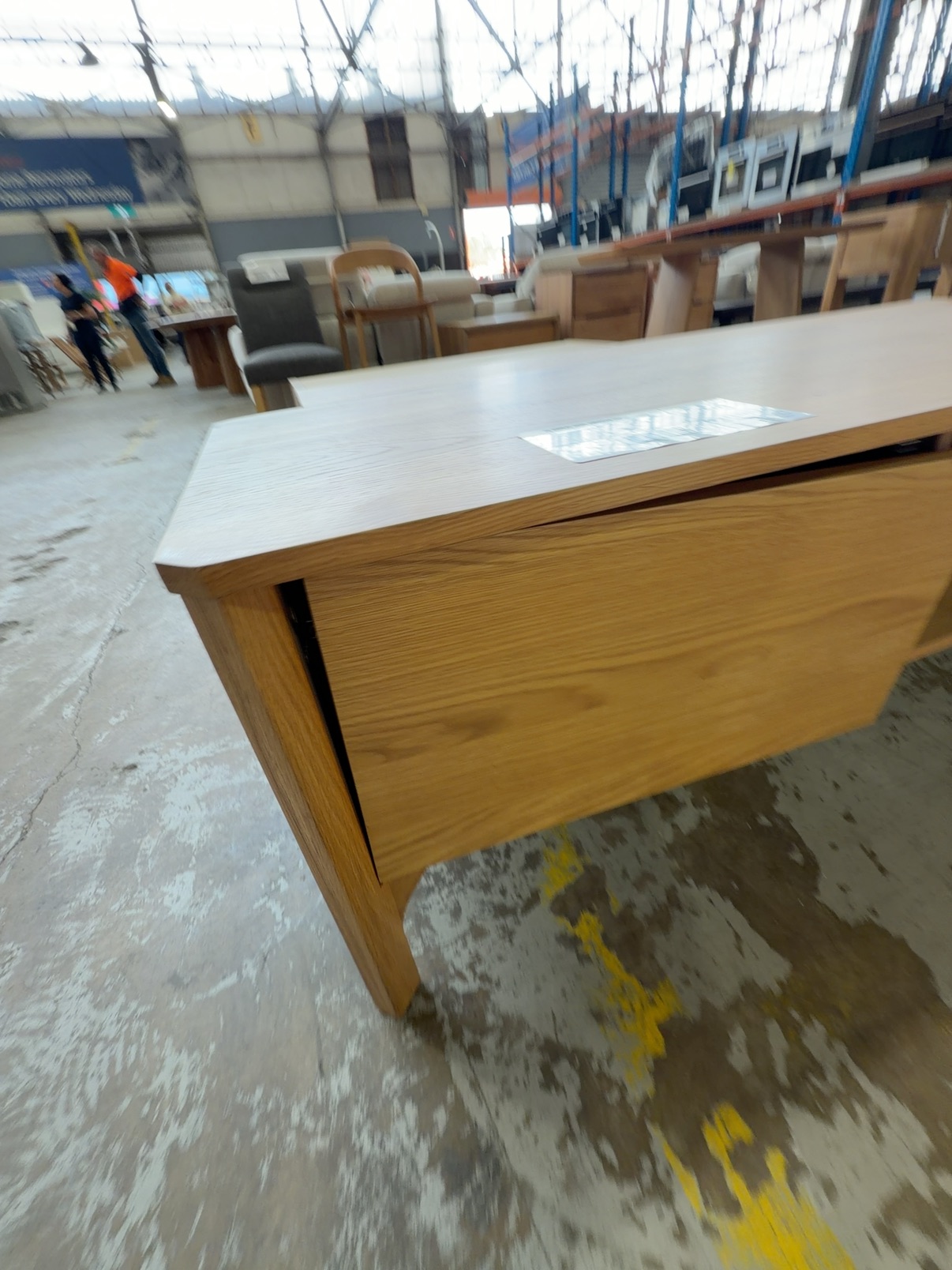 EX DISPLAY AKSEL AMERICAN OAK ENTERTAINMENT UNIT, 2200MMM, MISALIGNED DOOR, SOLD AS IS EX DISPLAY AKSEL AMERICAN OAK ENTERTAINMENT UNIT, 2200MMM, MISALIGNED DOOR, SOLD AS IS
