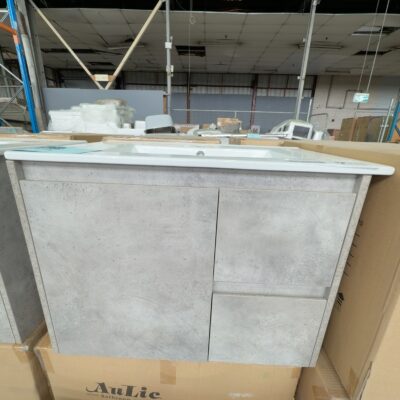 NEW AULIC LOLA WALL HUNG CONCRETE GREY 750MM VANITY DRAWERS RIGHT HAND WITH CRYSTAL CERAMIC TOP, CAWH11-750R-CT28 NEW AULIC LOLA WALL HUNG CONCRETE GREY 750MM VANITY DRAWERS RIGHT HAND WITH CRYSTAL CERAMIC TOP, CAWH11-750R-CT28