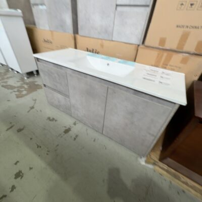NEW AULIC LOLA WALL HUNG CONCRETE GREY 1200MM VANITY, DRAWERS RIGHT HAND WITH CRYSTAL CERAMIC TOP, CAWH11-1200R-CT28 NEW AULIC LOLA WALL HUNG CONCRETE GREY 1200MM VANITY, DRAWERS RIGHT HAND WITH CRYSTAL CERAMIC TOP, CAWH11-1200R-CT28