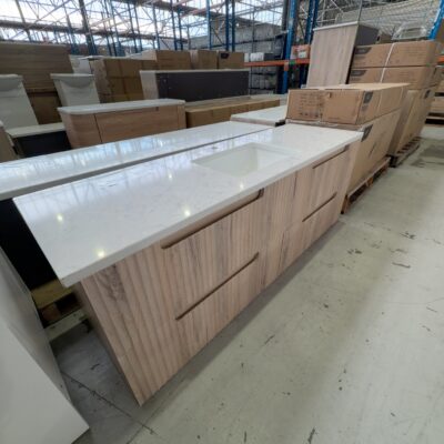 NEW AULIC TUSCANA 1500MM WALL HUNG VANITY, WOOD GRAIN GROOVE FINISH WITH SINGLE BOWL UNDERMOUNT BASIN, ALPINE WHITE STONE TOP RRP$3179 NEW AULIC TUSCANA 1500MM WALL HUNG VANITY, WOOD GRAIN GROOVE FINISH WITH SINGLE BOWL UNDERMOUNT BASIN, ALPINE WHITE STONE TOP RRP$3179
