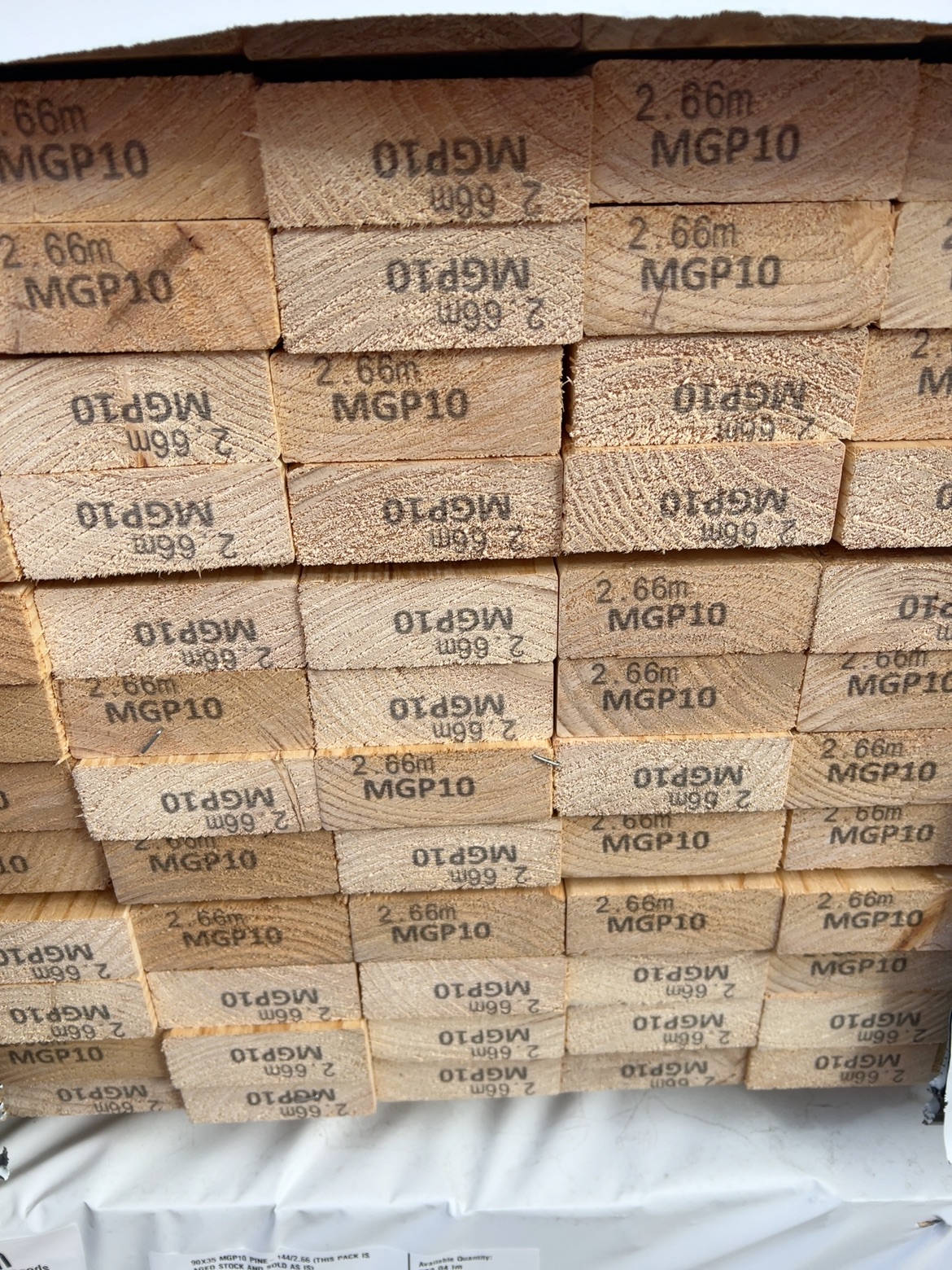 90X35 MGP10 PINE-144/2.66 (THIS PACK IS AGED STOCK AND SOLD AS IS) 90X35 MGP10 PINE-144/2.66 (THIS PACK IS AGED STOCK AND SOLD AS IS)