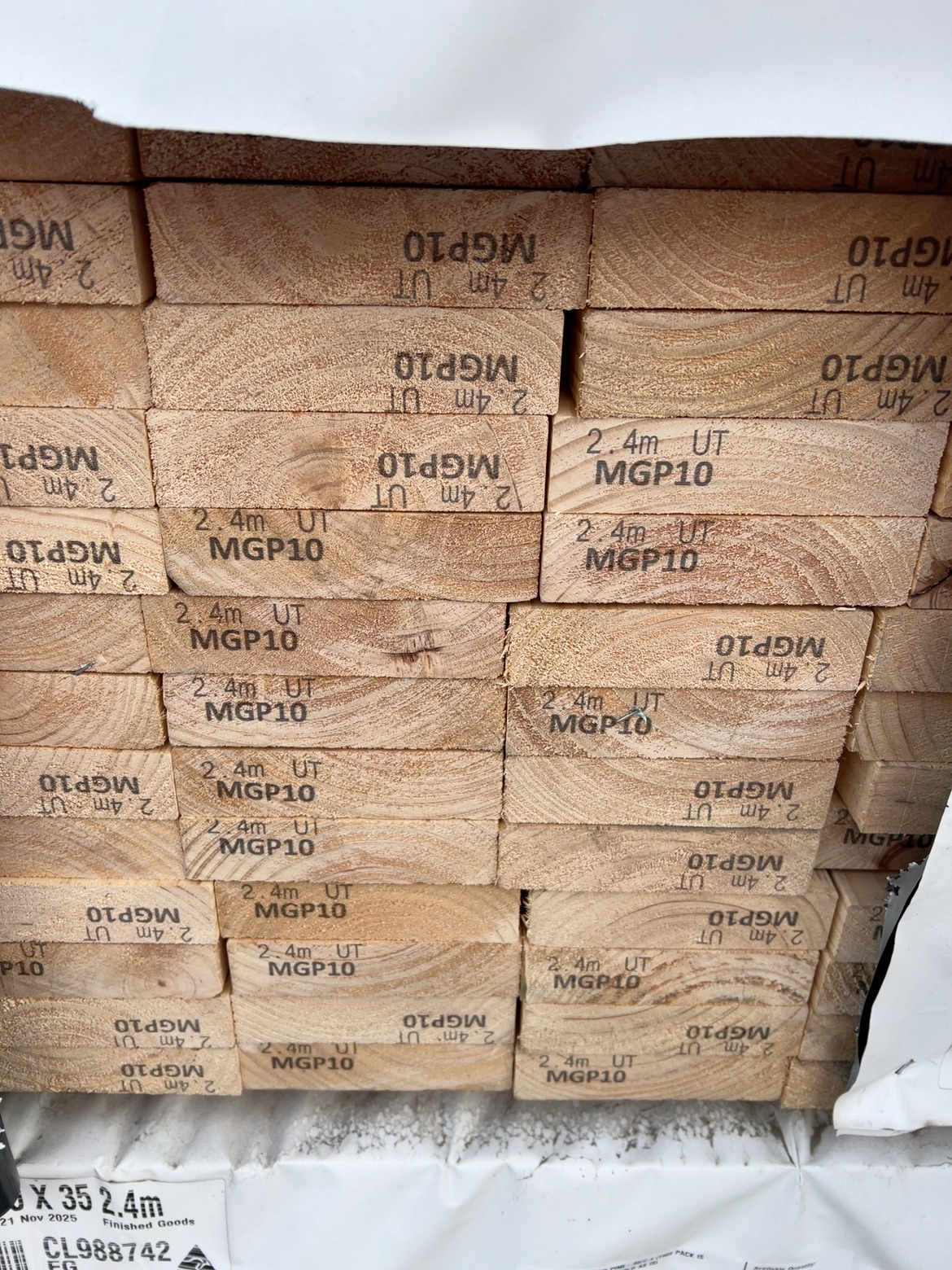 140X35 MGP10 PINE-90/2.4 (THIS PACK IS AGED STOCK AND SOLD AS IS) 140X35 MGP10 PINE-90/2.4 (THIS PACK IS AGED STOCK AND SOLD AS IS)