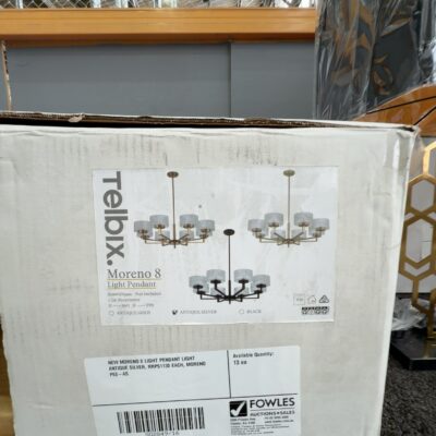 NEW MORENO 8 LIGHT PENDANT LIGHT ANTIQUE SILVER, RRP$1130 EACH, MORENO PE8-AS
