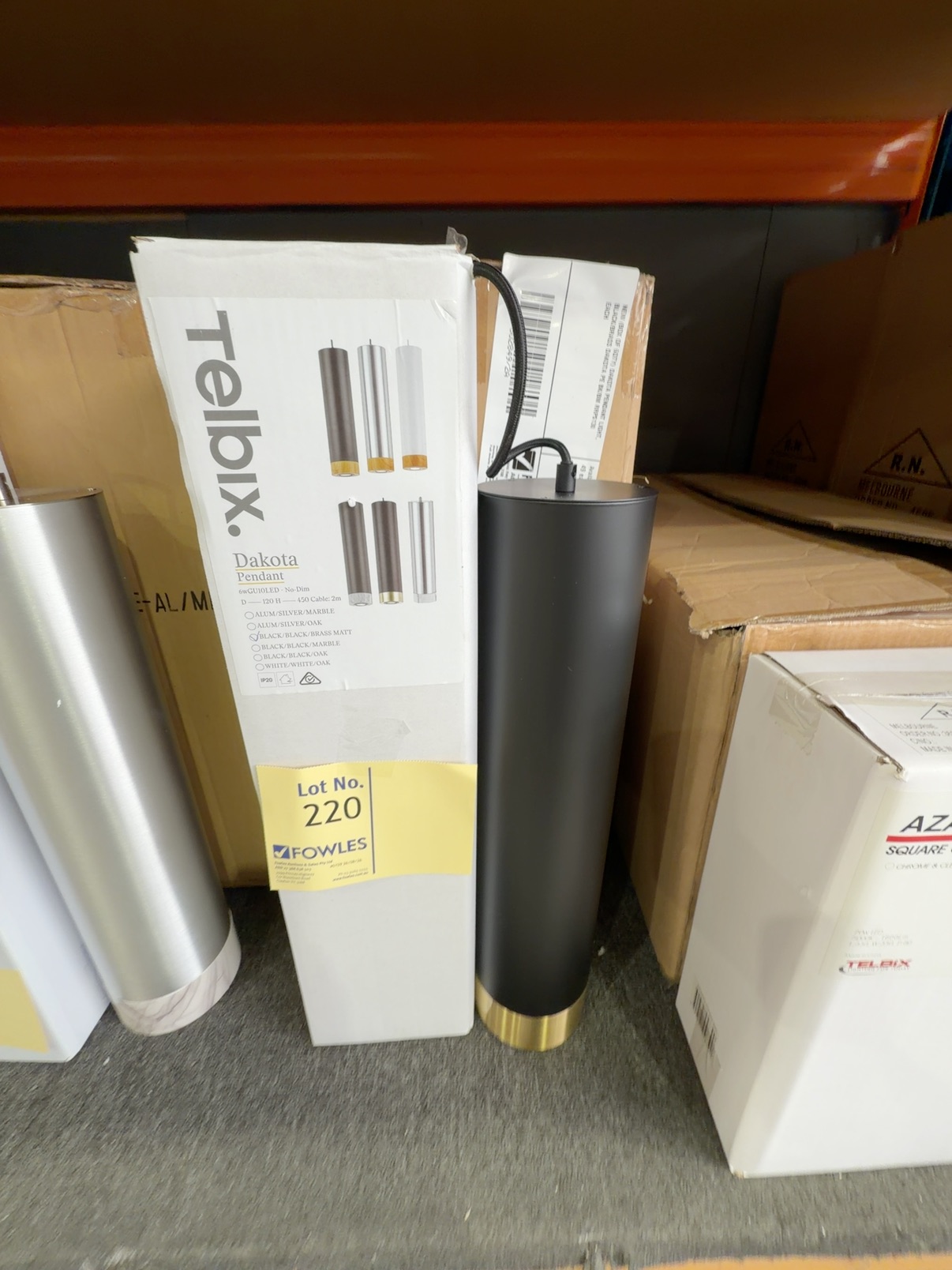 NEW (BOX OF 6QTY) DAKOTA PENDANT LIGHT, BLACK/BRASS DAKOTA PE BK/BM RRP$130 EACH NEW (BOX OF 6QTY) DAKOTA PENDANT LIGHT, BLACK/BRASS DAKOTA PE BK/BM RRP$130 EACH
