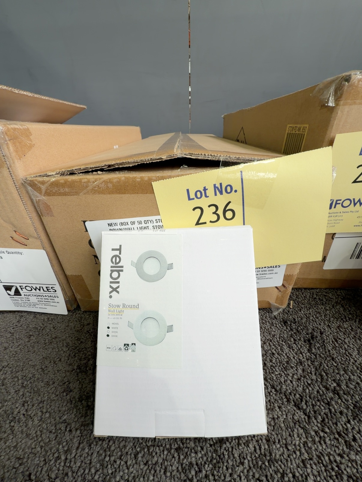 NEW (BOX OF 50 QTY) STOW WHITE ROUND DOWN/WALL LIGHT, STOW RD-WH-850 RRP$39.95 EACH NEW (BOX OF 50 QTY) STOW WHITE ROUND DOWN/WALL LIGHT, STOW RD-WH-850 RRP$39.95 EACH