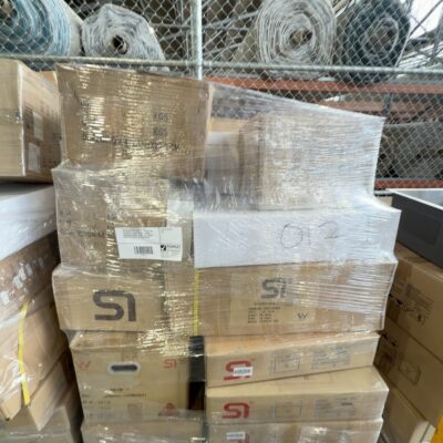 PALLET OF ASSORTED BATHROOM ACCESSORIES INCLUDING TILE GRATES, POP UP WASTES, SHOWER MIXERS, BASINS, SINGLE BOWL SINKS, TOWEL RAILS, BASIN MIXERS ETC SOLD AS IS NO WARRANTY