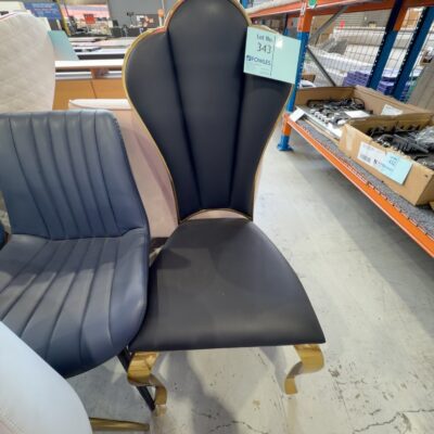 EX SHOWROOM - BLACK PU DINING CHAIR WITH GOLD SCALLOPED FRAME EX SHOWROOM - BLACK PU DINING CHAIR WITH GOLD SCALLOPED FRAME