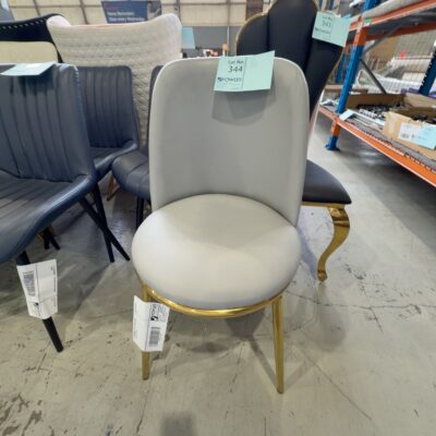 EX SHOWROOM - GREY PU ROUND DINING CHAIR, GOLD FRAME EX SHOWROOM - GREY PU ROUND DINING CHAIR, GOLD FRAME