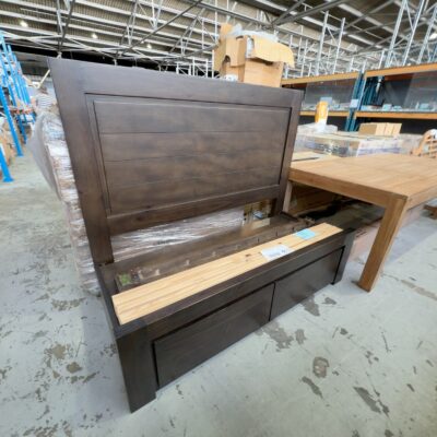 EX SHOWROOM - TIMBER QUEEN BEDFRAME WITH STORAGE DRAWERS IN BASE EX SHOWROOM - TIMBER QUEEN BEDFRAME WITH STORAGE DRAWERS IN BASE