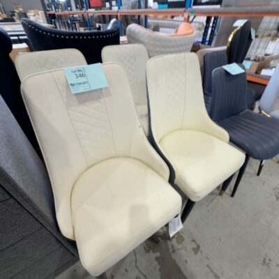 EX SHOWROOM - ASCOT DUAL TONE DINING CHAIR, CREAM & BLACK QUILTED EX SHOWROOM - ASCOT DUAL TONE DINING CHAIR, CREAM & BLACK QUILTED