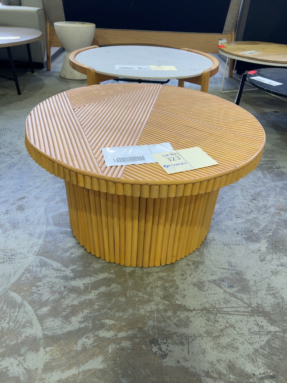 EX HIRE ROUND CANE COFFEE TABLE, SOLD AS IS EX HIRE ROUND CANE COFFEE TABLE, SOLD AS IS
