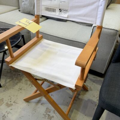 EX HIRE FOLDING WHITE CANVAS CHAIR, TIMBER FRAME, SOLD AS IS EX HIRE FOLDING WHITE CANVAS CHAIR, TIMBER FRAME, SOLD AS IS