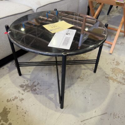 EX HIRE SMALL ROUND BLACK STONE SIDE TABLE, SOLD AS IS EX HIRE SMALL ROUND BLACK STONE SIDE TABLE, SOLD AS IS