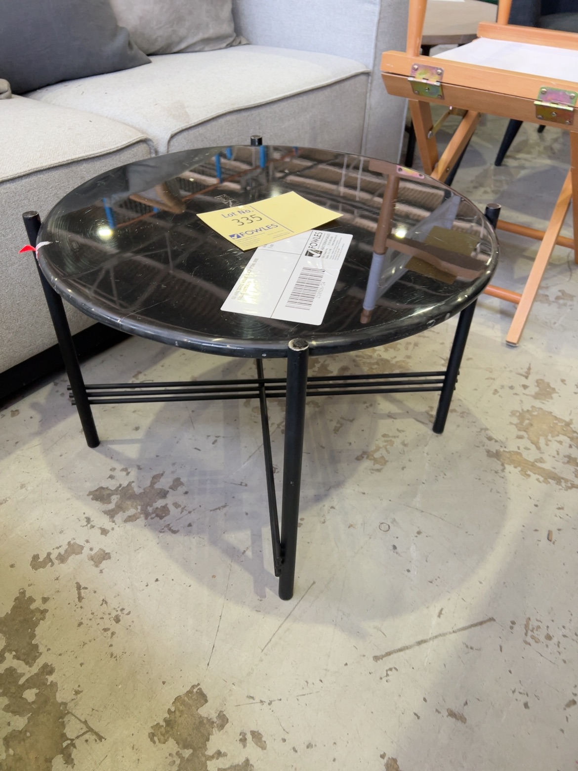 EX HIRE SMALL ROUND BLACK STONE SIDE TABLE, SOLD AS IS EX HIRE SMALL ROUND BLACK STONE SIDE TABLE, SOLD AS IS