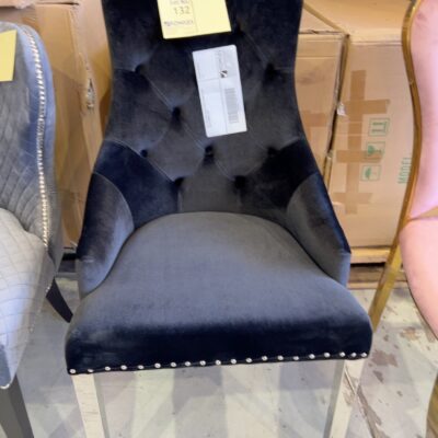 NEW PROVENCE BLACK VELVET DINING CHAIR WITH CHROME LEGS