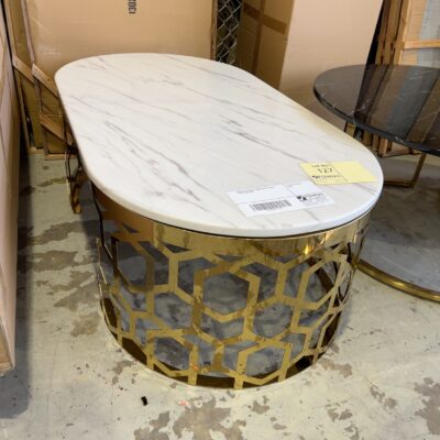 NEW OLIVIA GOLD FRAMED COFFEE TABLE WITH STONE TOP