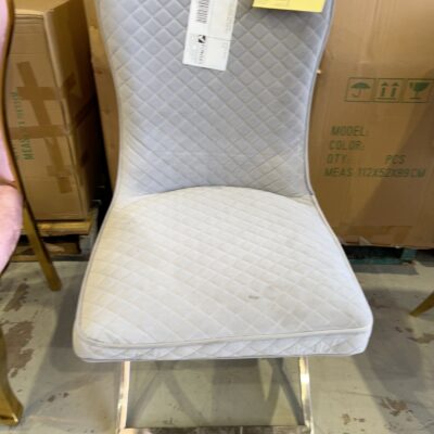 NEW SHERMAN GREY VELVET DINING CHAIR WITH BUTTON UPHOLSTERED BACK SOLD AS IS
