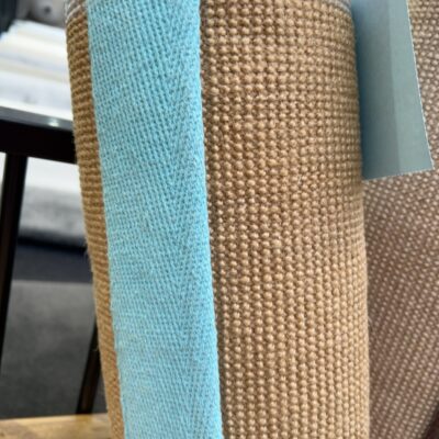 LARGE JUTE RUG 240CM X 300CM WITH TEAL BORDER LARGE JUTE RUG 240CM X 300CM WITH TEAL BORDER
