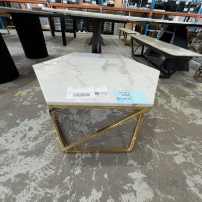 EX SHOWROOM - JASPER MARBLE COFFEE TABLE 80CM WIDE, GOLD FRAME EX SHOWROOM - JASPER MARBLE COFFEE TABLE 80CM WIDE, GOLD FRAME