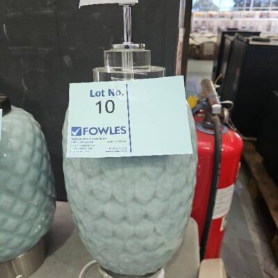 EX STAGING - LIGHT BLUE LAMP BASE WITH CLEAR ACRYLIC TRIM, SOLD AS IS