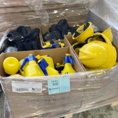 PALLET OF MIXED HARDHATS, KNEE PADS & SPRAY BOTTLES, SOLD AS IS NO WARRANTY PALLET OF MIXED HARDHATS, KNEE PADS & SPRAY BOTTLES, SOLD AS IS NO WARRANTY