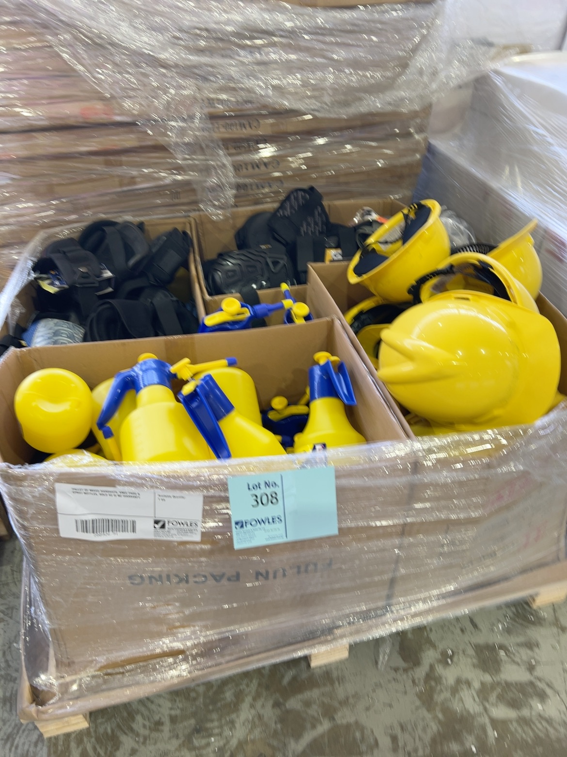 PALLET OF MIXED HARDHATS, KNEE PADS & SPRAY BOTTLES, SOLD AS IS NO WARRANTY PALLET OF MIXED HARDHATS, KNEE PADS & SPRAY BOTTLES, SOLD AS IS NO WARRANTY