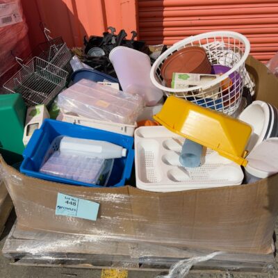 PALLET OF ASSORTED PLASTIC & WIRE CONTAINERS, SOLD AS IS NO WARRANTY PALLET OF ASSORTED PLASTIC & WIRE CONTAINERS, SOLD AS IS NO WARRANTY