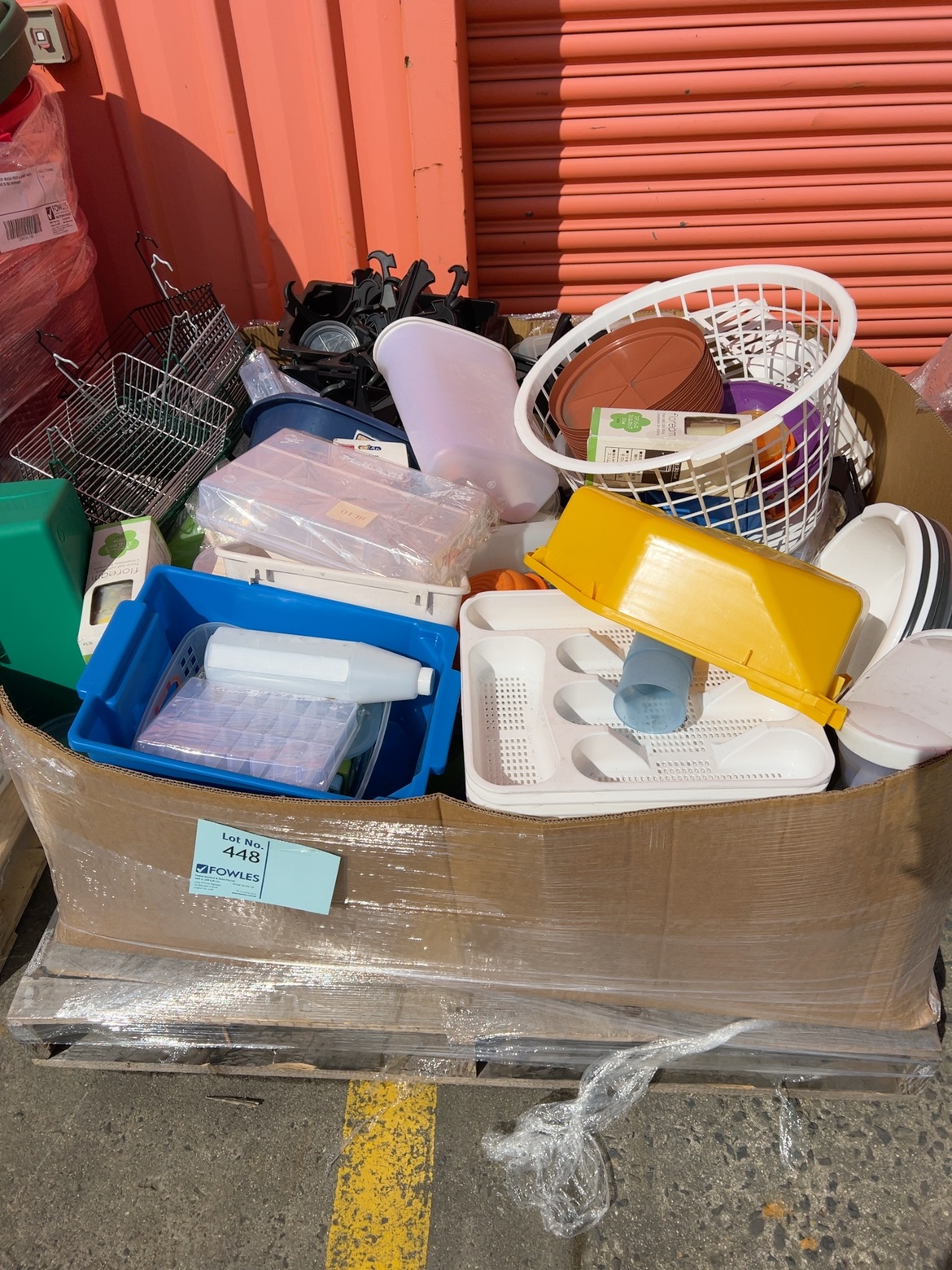 PALLET OF ASSORTED PLASTIC & WIRE CONTAINERS, SOLD AS IS NO WARRANTY PALLET OF ASSORTED PLASTIC & WIRE CONTAINERS, SOLD AS IS NO WARRANTY