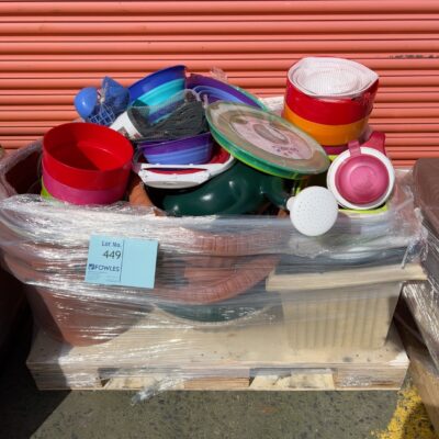 PALLET OF ASSORTED BUCKETS & KITCHENWARE, SOLD AS IS NO WARRANTY PALLET OF ASSORTED BUCKETS & KITCHENWARE, SOLD AS IS NO WARRANTY