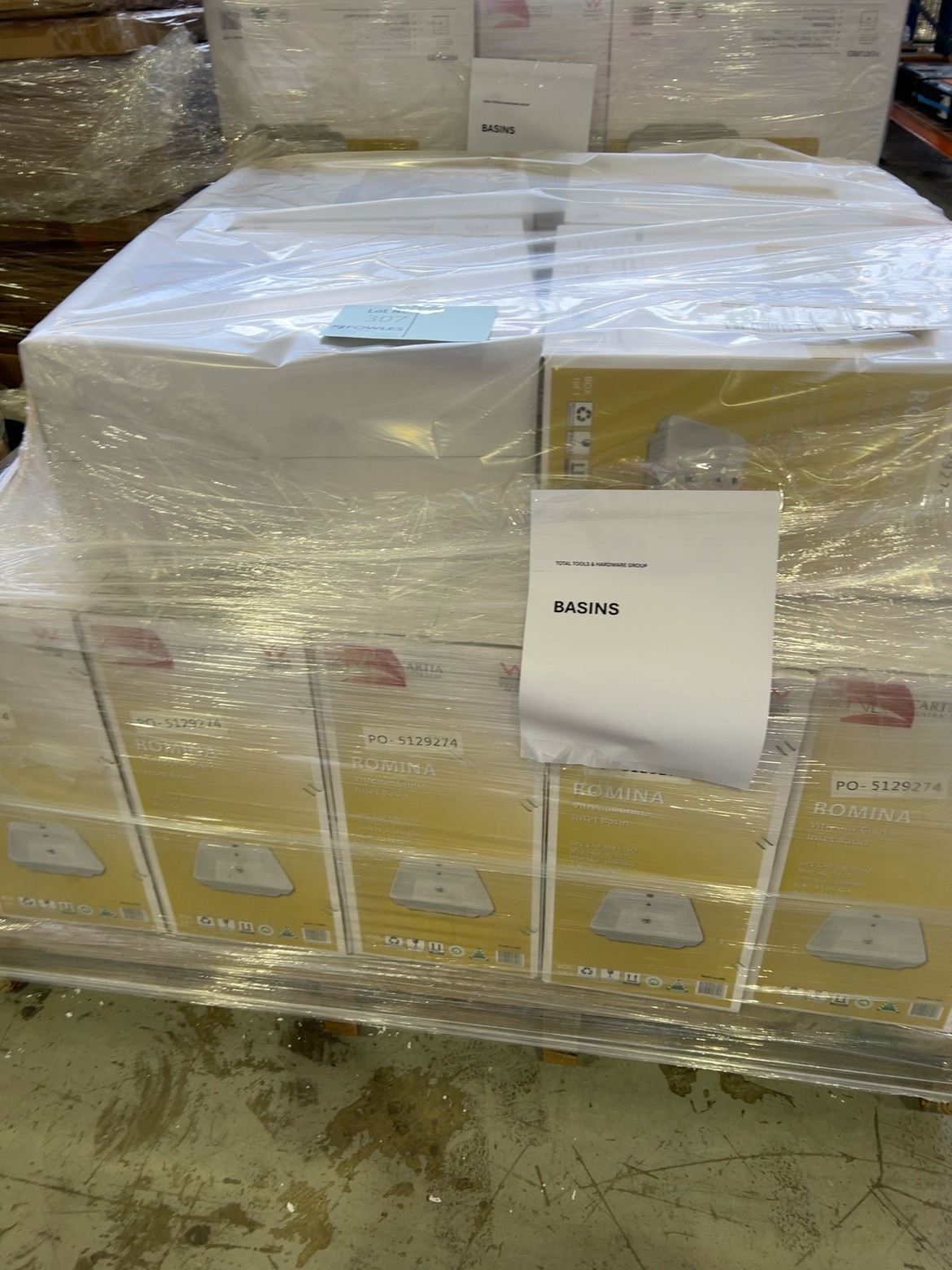 PALLET WITH QTY 16 OF ROMINA INSET VANITY BOWL, SOLD AS IS PALLET WITH QTY 16 OF ROMINA INSET VANITY BOWL, SOLD AS IS