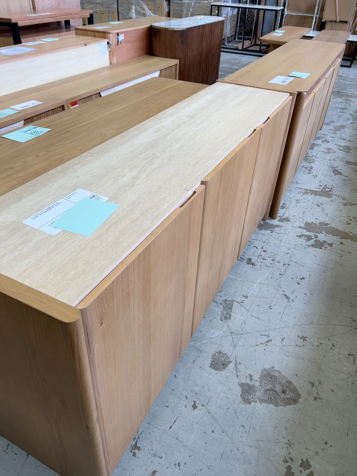 EX-DISPLAY STELLA 1800MM BUFFET OAK NATURAL WITH TRAVERTINE TOP, SOLD AS IS EX-DISPLAY STELLA 1800MM BUFFET OAK NATURAL WITH TRAVERTINE TOP, SOLD AS IS