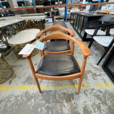 EX SHOWROOM - TIMBER FRAMED DINING CHAIR WITH BLACK LEATHER SEAT EX SHOWROOM - TIMBER FRAMED DINING CHAIR WITH BLACK LEATHER SEAT