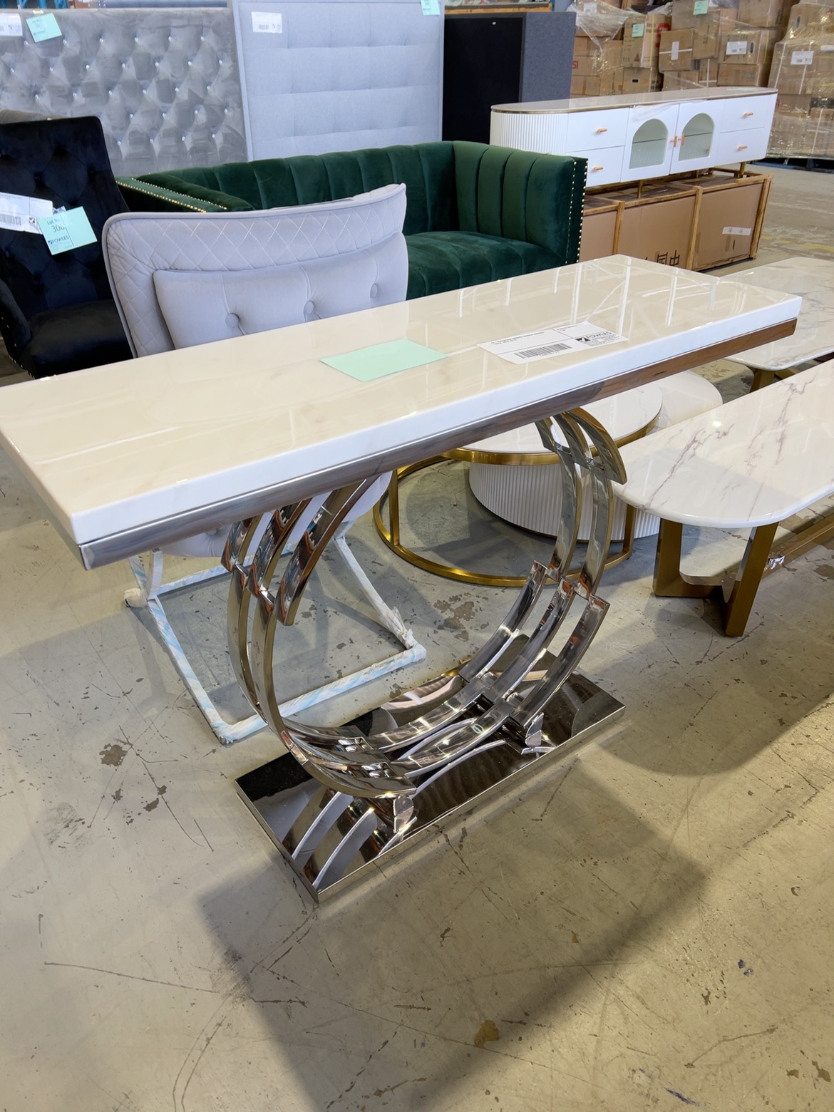 EX-SHOWROOM MONACO MARBLE CONSOLE TABLE, SOLD AS IS EX-SHOWROOM MONACO MARBLE CONSOLE TABLE, SOLD AS IS