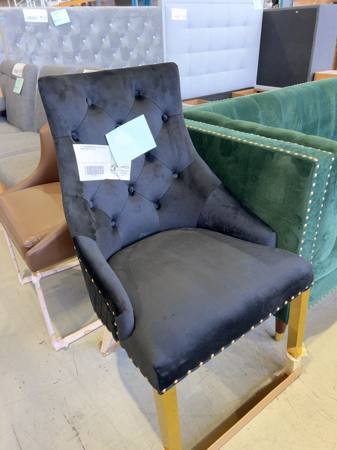 EX-SHOWROOM PROVENCE BLACK VELVET DINING CHAIR, SOLD AS IS EX-SHOWROOM PROVENCE BLACK VELVET DINING CHAIR, SOLD AS IS