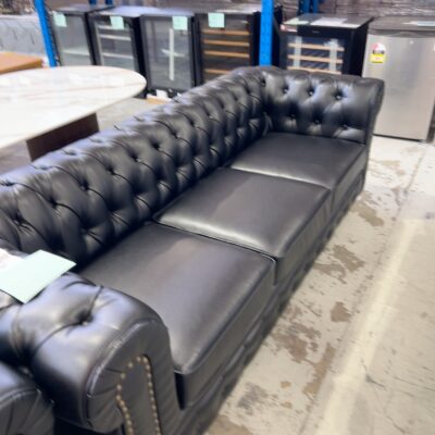 EX-SHOWROOM BLACK LEATHER CHESTERFIELD STYLE 3 SEATER SOLD AS IS EX-SHOWROOM BLACK LEATHER CHESTERFIELD STYLE 3 SEATER SOLD AS IS