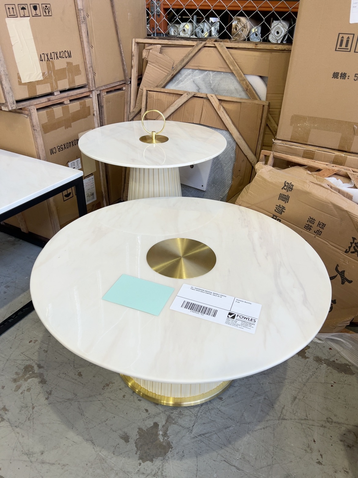 EX-SHOWROOM IMPERIAL MARBLE COFFEE TABLE WITH GOLD CENTRE, SOLD AS IS EX-SHOWROOM IMPERIAL MARBLE COFFEE TABLE WITH GOLD CENTRE, SOLD AS IS