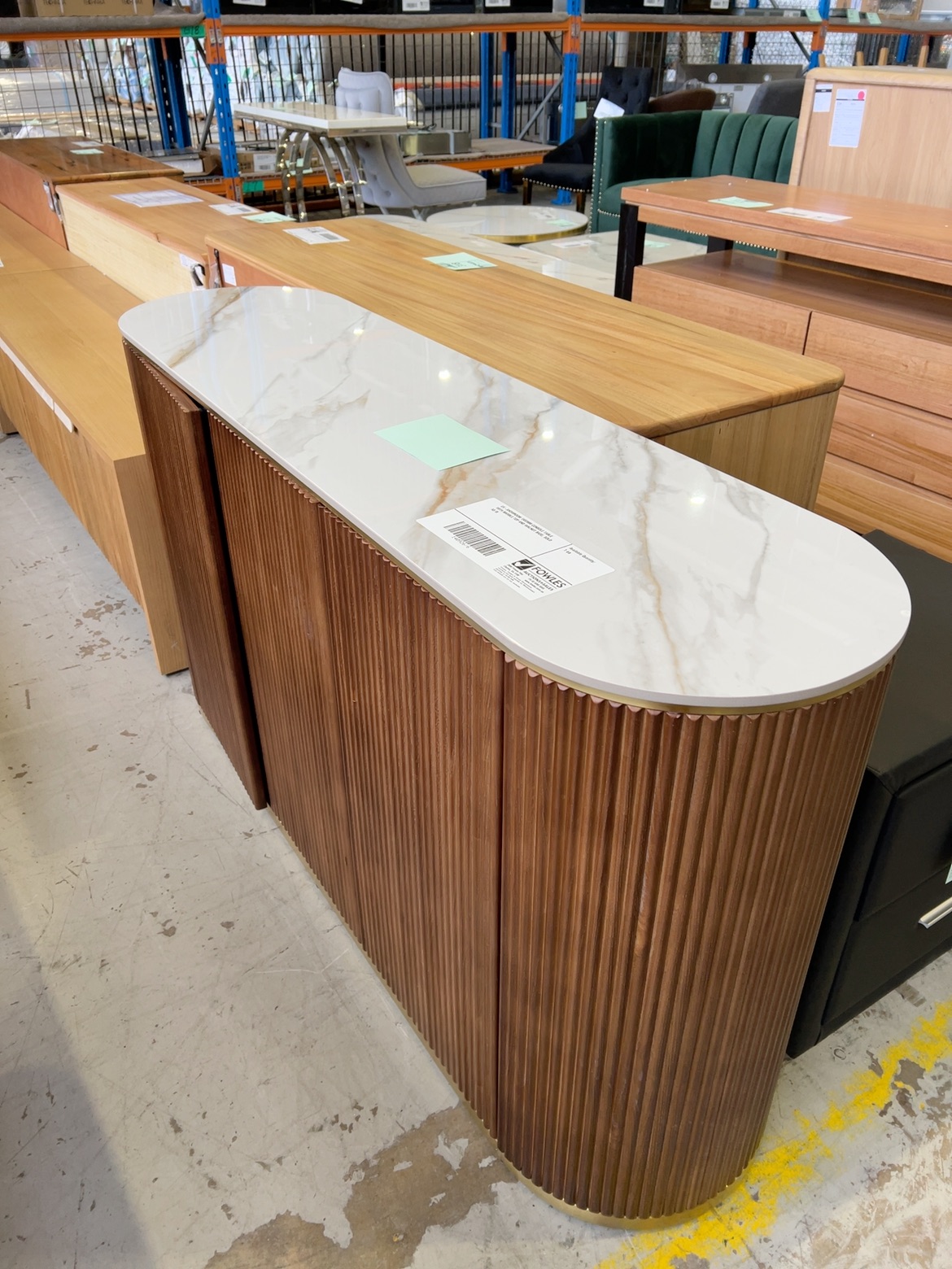 EX-SHOWROOM 1500MM CONSOLE TABLE WITH MARBLE TOP AND WALNUT BASE, SOLD AS IS EX-SHOWROOM 1500MM CONSOLE TABLE WITH MARBLE TOP AND WALNUT BASE, SOLD AS IS