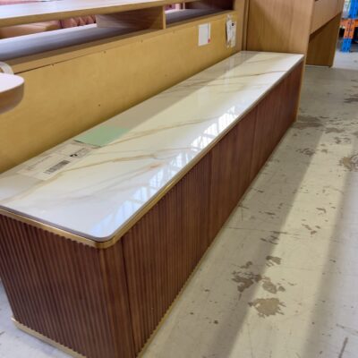 EX-SHOWROOM 2000MM ENTERTAINMENT UNITWITH MARBLE TOP AND WALNUT BASE, SOLD AS IS EX-SHOWROOM 2000MM ENTERTAINMENT UNITWITH MARBLE TOP AND WALNUT BASE, SOLD AS IS