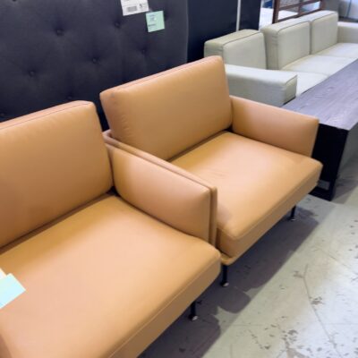 BROWN PU LEATHER ARMCHAIRS - SOLD AS IS