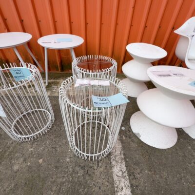 EX STAGING - WHITE WIRE CURVED SIDES TABLES WITH MIRROR TOP, SOLD AS IS EX STAGING - WHITE WIRE CURVED SIDES TABLES WITH MIRROR TOP, SOLD AS IS