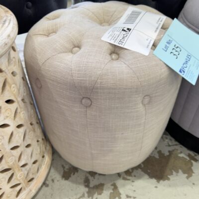 EX STAGING - GREY BUTTON UPHOLSTERED OTTOMAN SOLD AS IS