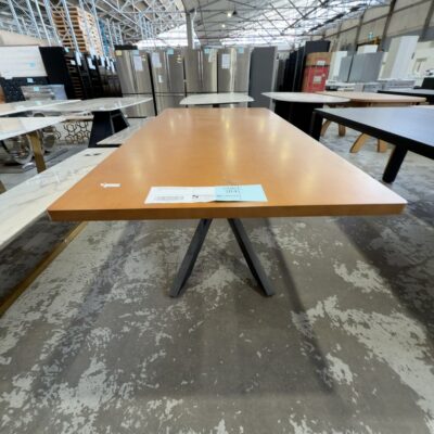 EX SHOWROOM - HOPE 2000MM WOODEN DINING TABLE WITH BLACK METAL CROSSLEG BASE EX SHOWROOM - HOPE 2000MM WOODEN DINING TABLE WITH BLACK METAL CROSSLEG BASE
